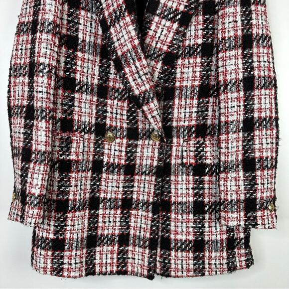 Zara Blogger Black Red Tweed Plaid Double Breasted Blazer. - Picture 11 of 16